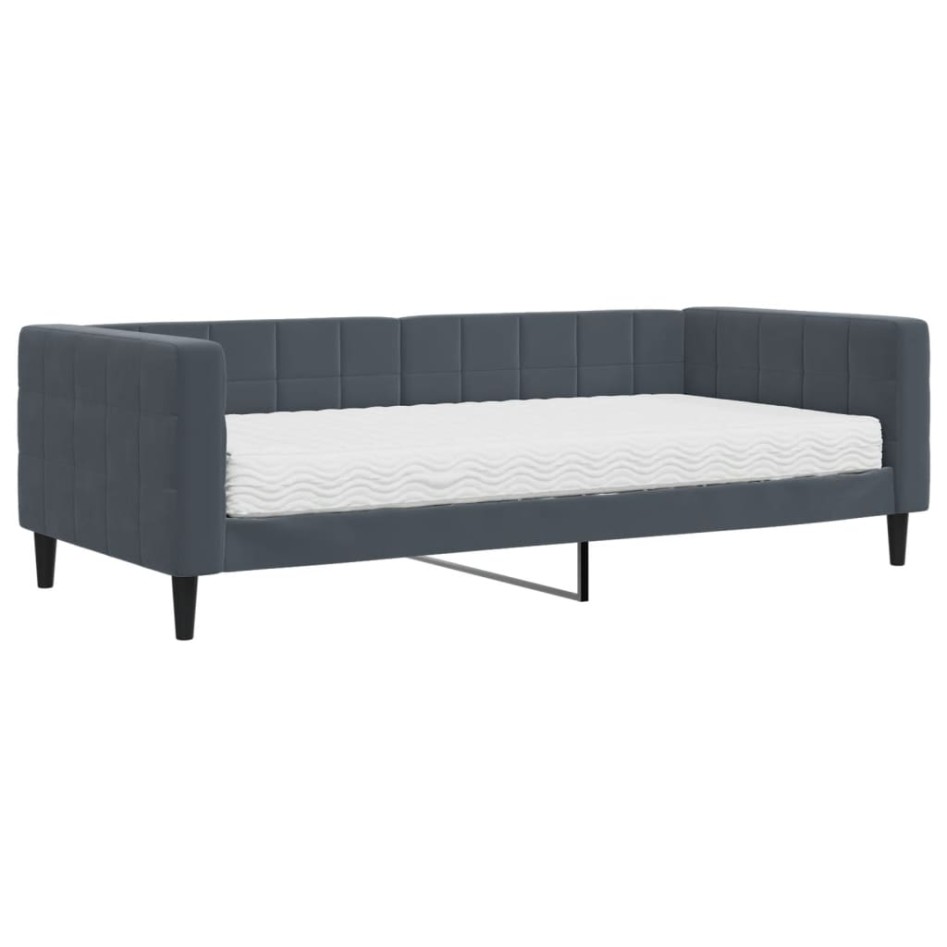 Sofá cama con colchón terciopelo gris oscuro 90x200