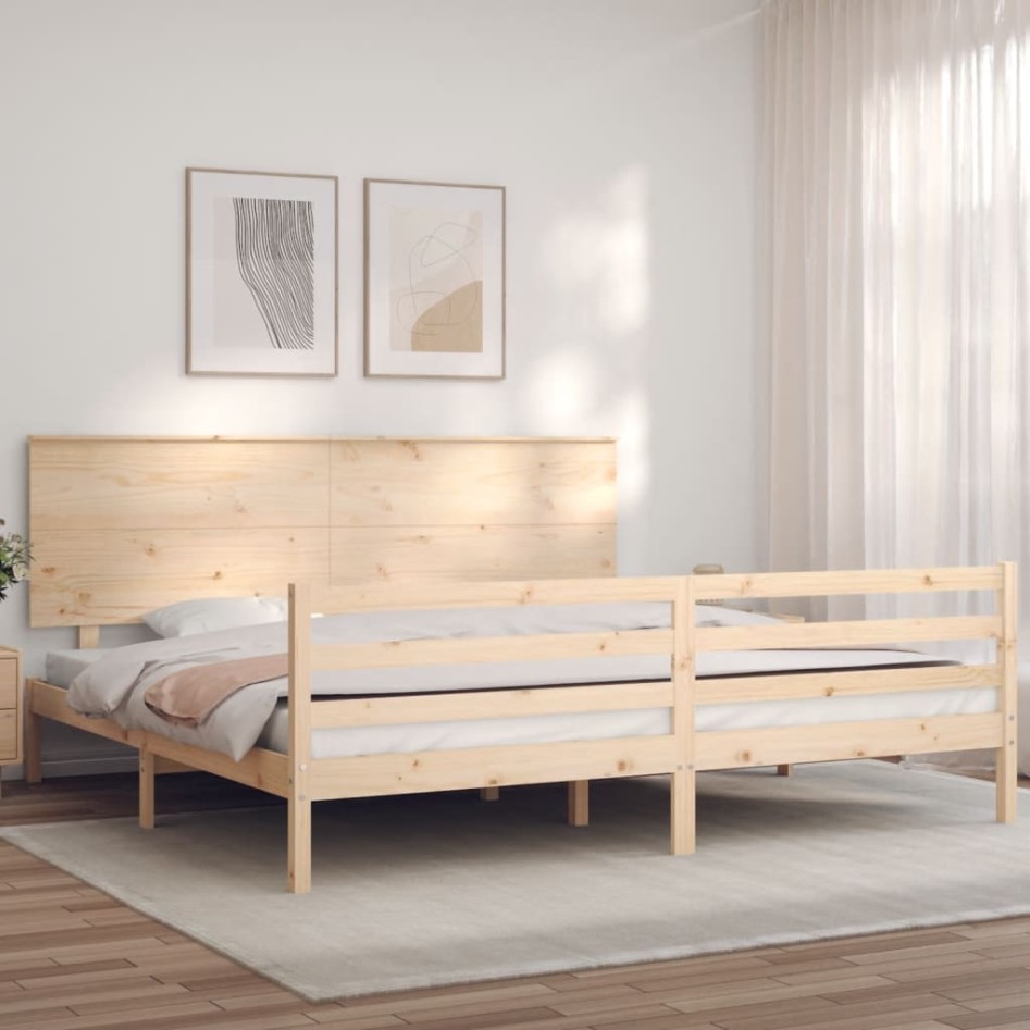 Estructura de cama de matrimonio con cabecero madera