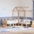 Set de sofá cama y banco con techo madera maciza pino 90x190