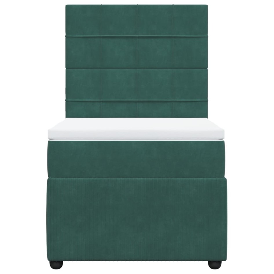 Cama box spring con colchón terciopelo verde oscuro 80x200