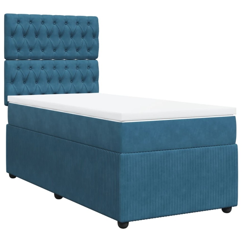 Cama box spring con colchón terciopelo azul oscuro 80x200