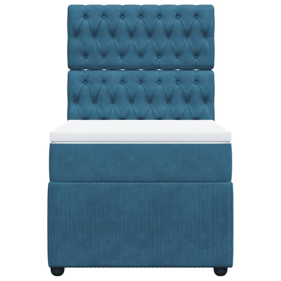Cama box spring con colchón terciopelo azul oscuro 80x200