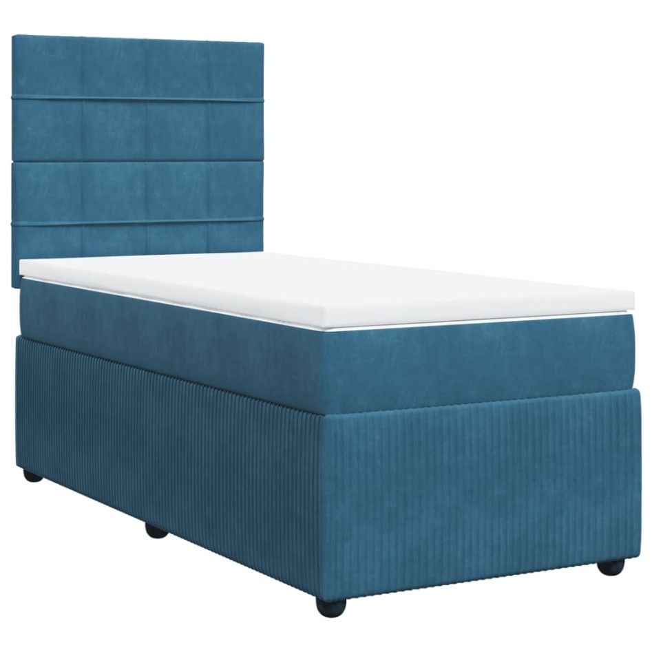 Cama box spring con colchón terciopelo azul oscuro 80x200