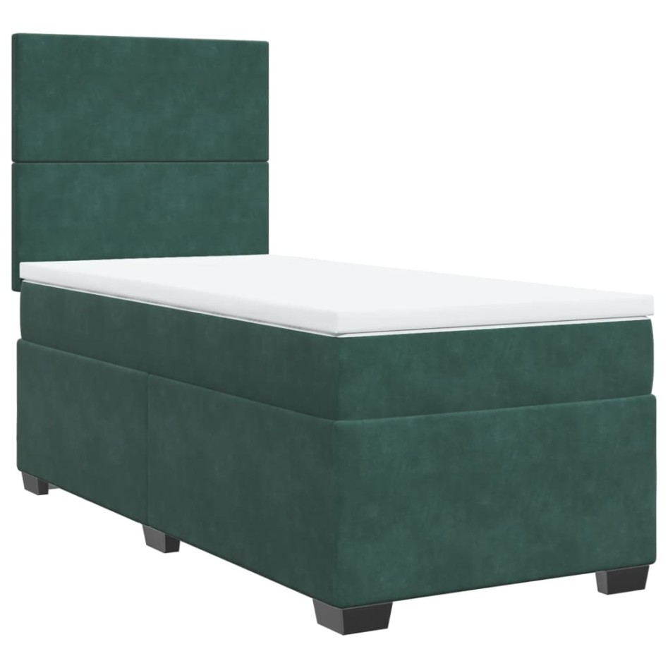 Cama box spring con colchón terciopelo verde oscuro 80x200