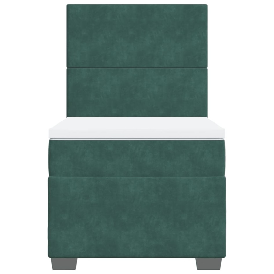 Cama box spring con colchón terciopelo verde oscuro 80x200