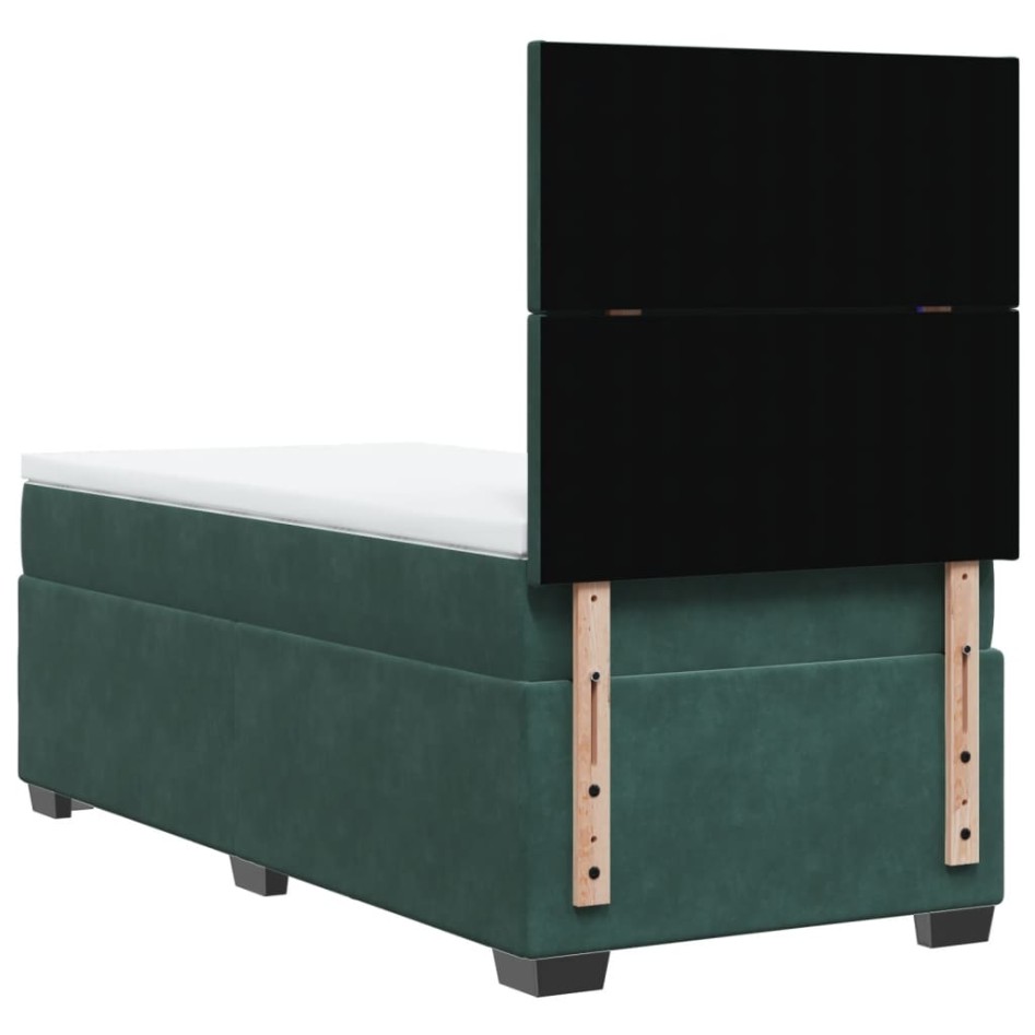 Cama box spring con colchón terciopelo verde oscuro 80x200
