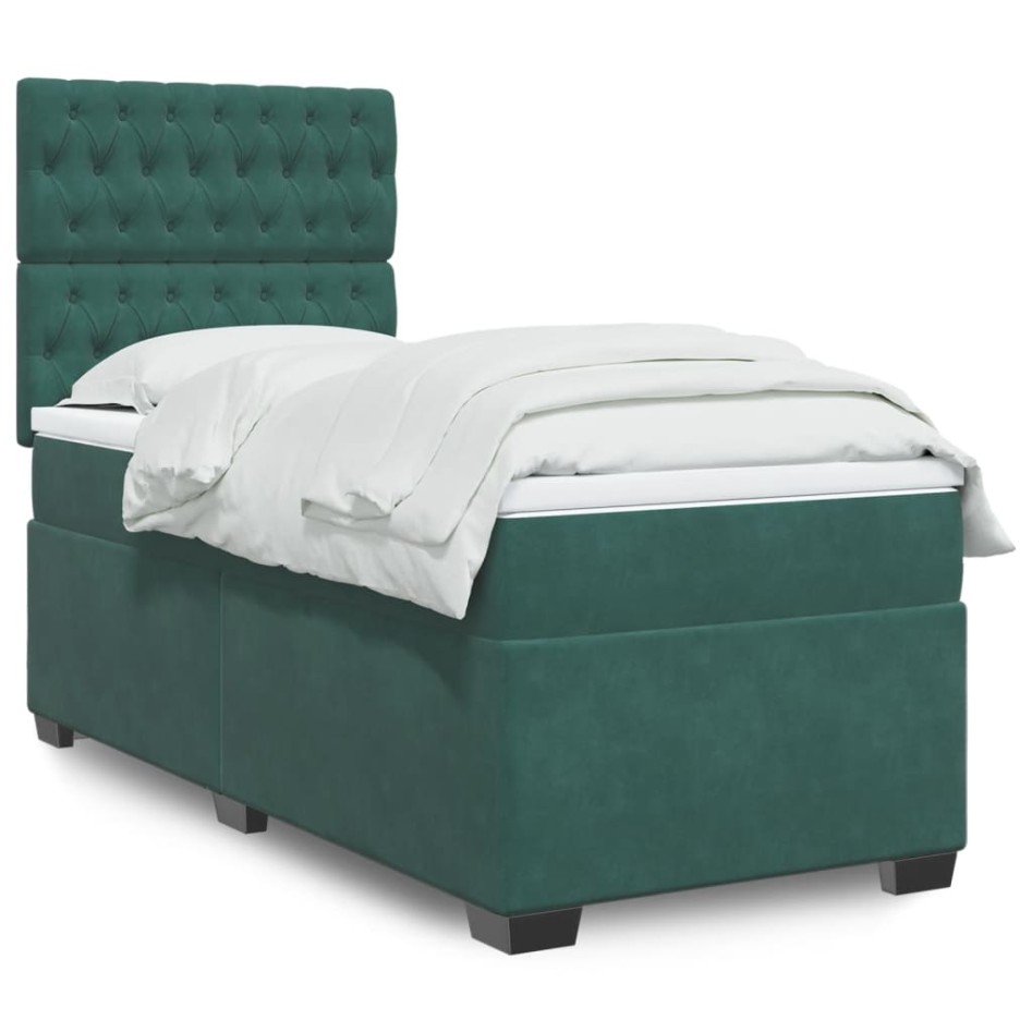 Cama box spring con colchón terciopelo verde oscuro 80x200