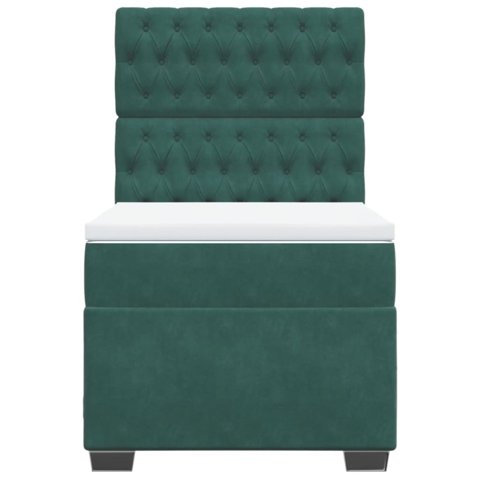 Cama box spring con colchón terciopelo verde oscuro 80x200