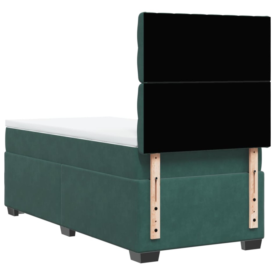 Cama box spring con colchón terciopelo verde oscuro 80x200