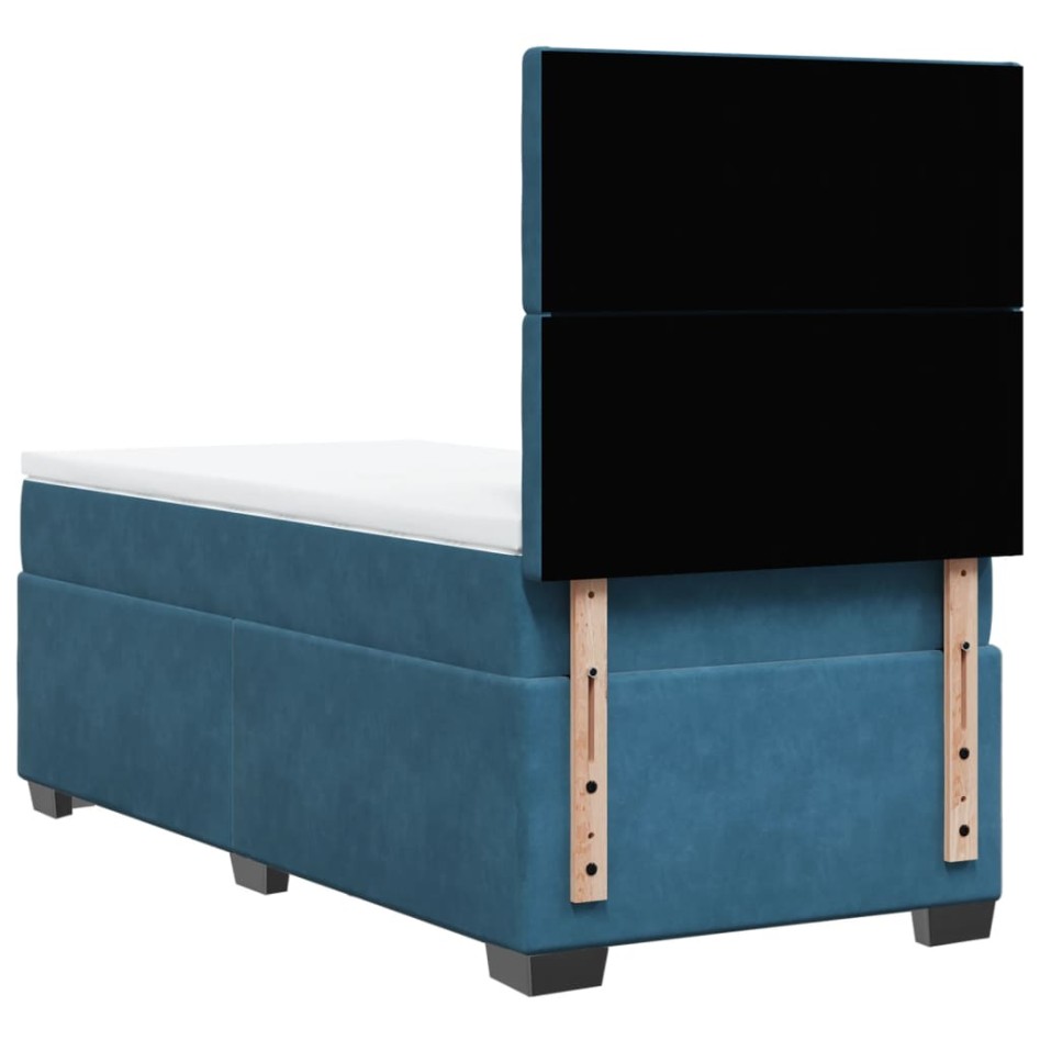 Cama box spring con colchón terciopelo azul oscuro 80x200