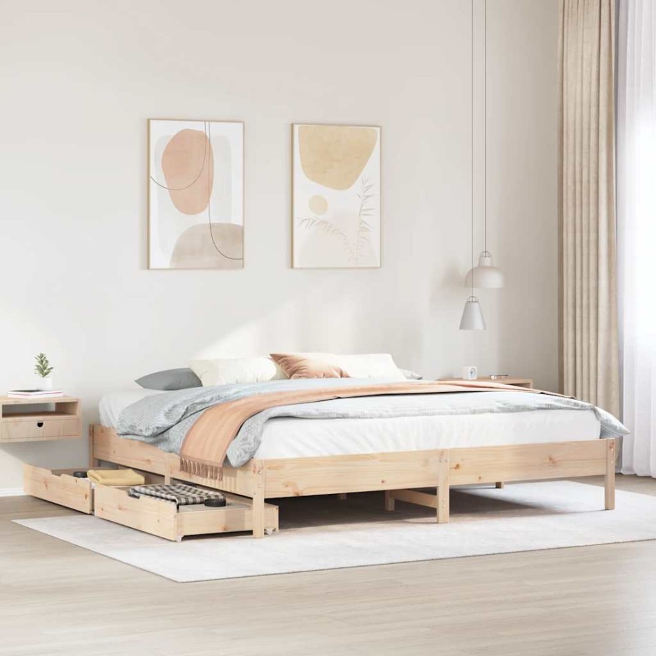Estructura de cama sin colchón madera maciza de pino 200x200
