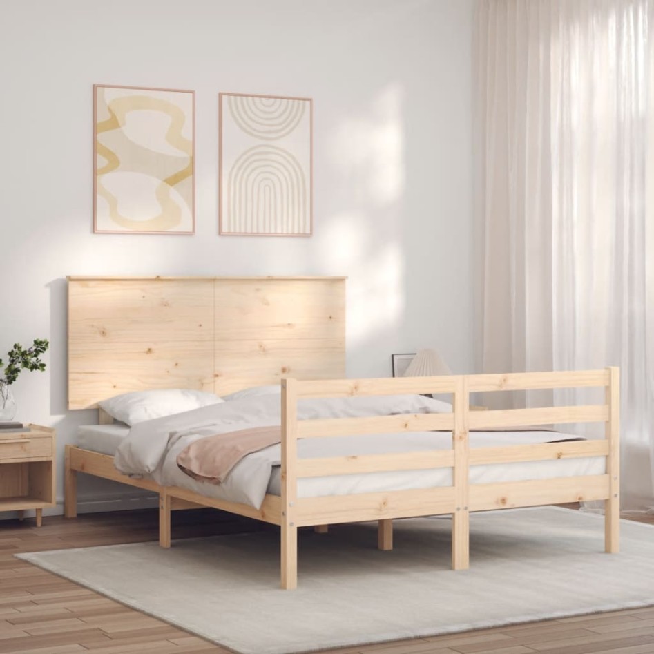 Estructura de cama con cabecero madera maciza 140x190