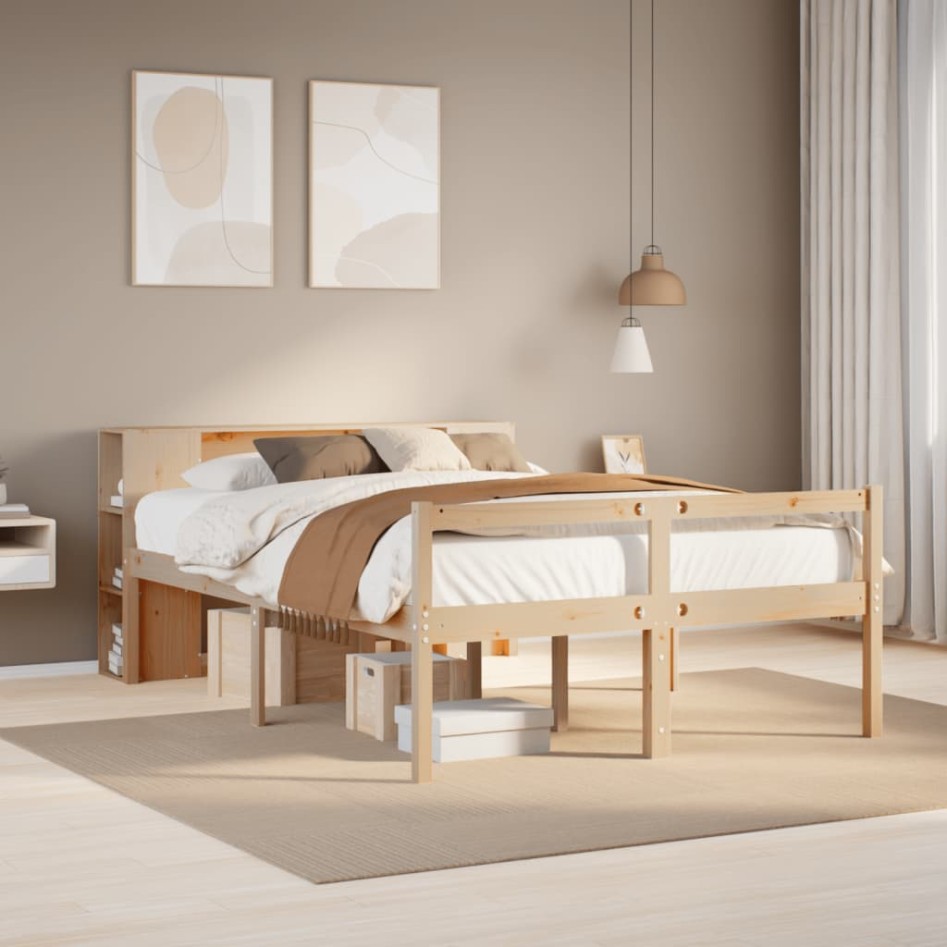 Cama con estantería sin colchón madera maciza de pino