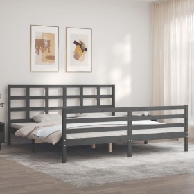 Estructura de cama con cabecero madera maciza gris 200x200