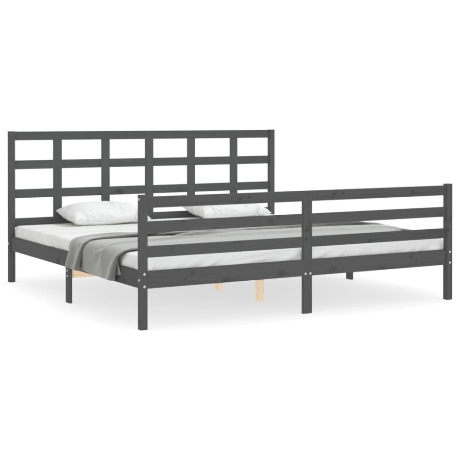 Estructura de cama con cabecero madera maciza gris 200x200