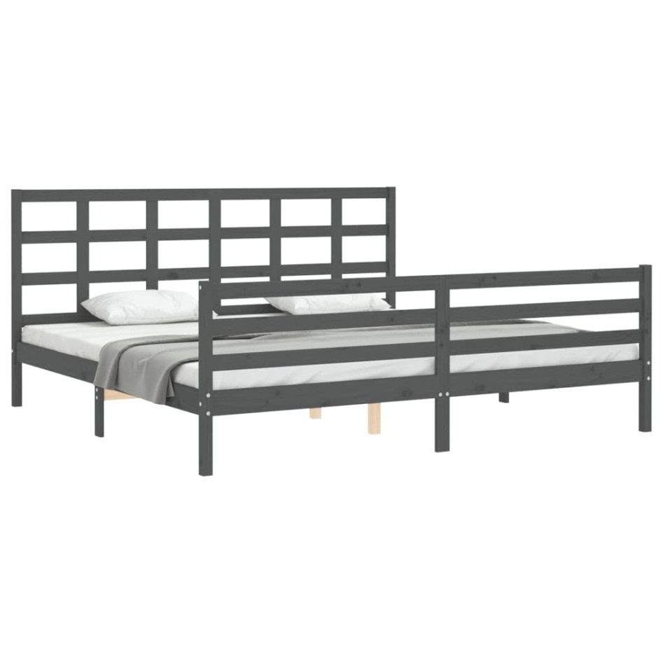 Estructura de cama con cabecero madera maciza gris 200x200