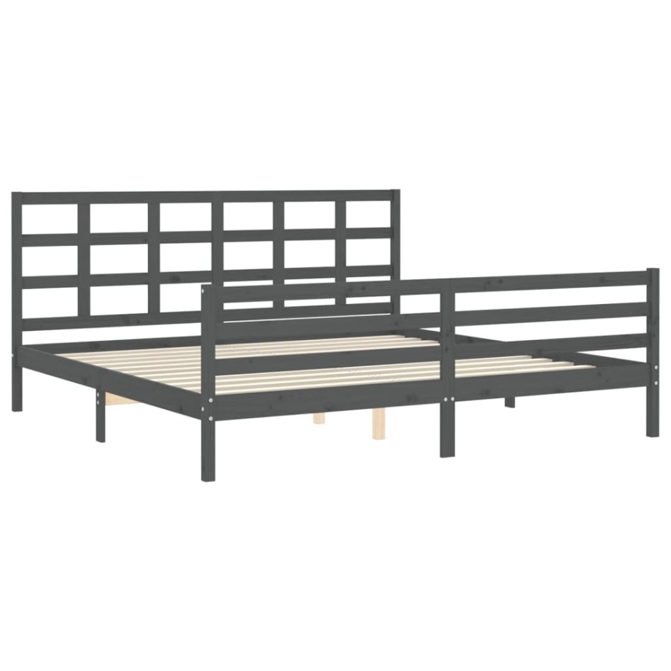 Estructura de cama con cabecero madera maciza gris 200x200