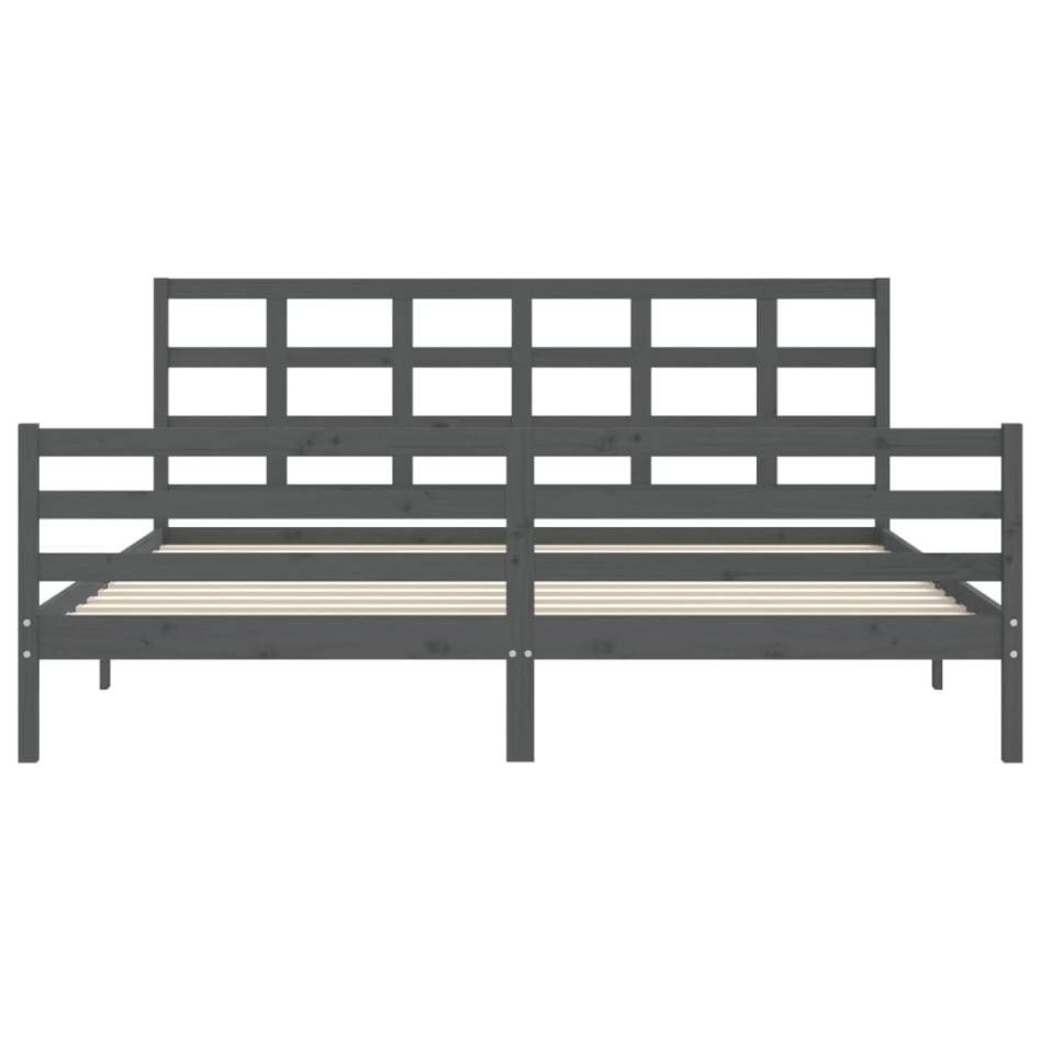 Estructura de cama con cabecero madera maciza gris 200x200
