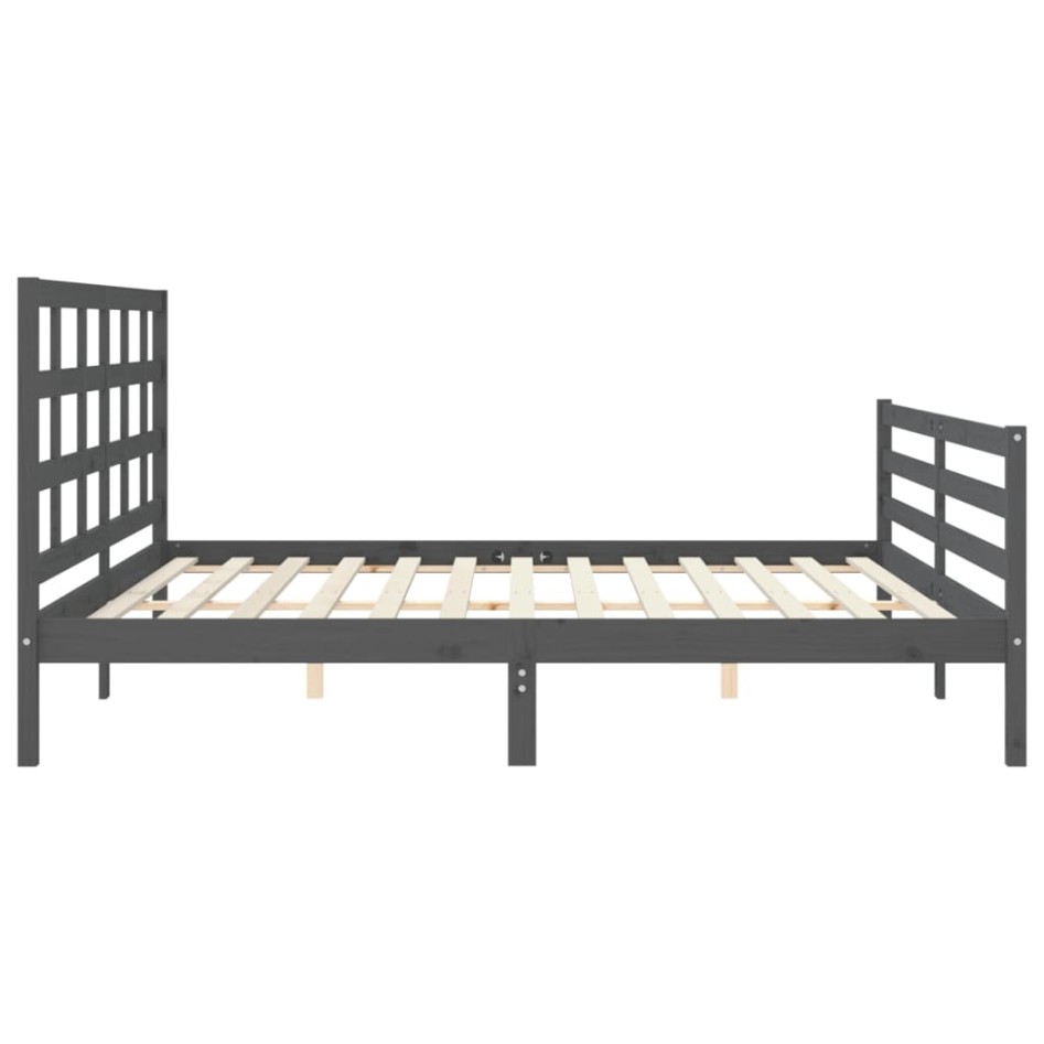 Estructura de cama con cabecero madera maciza gris 200x200