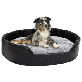 Cama para perros felpa y cuero sintético negro gris 90x79x20