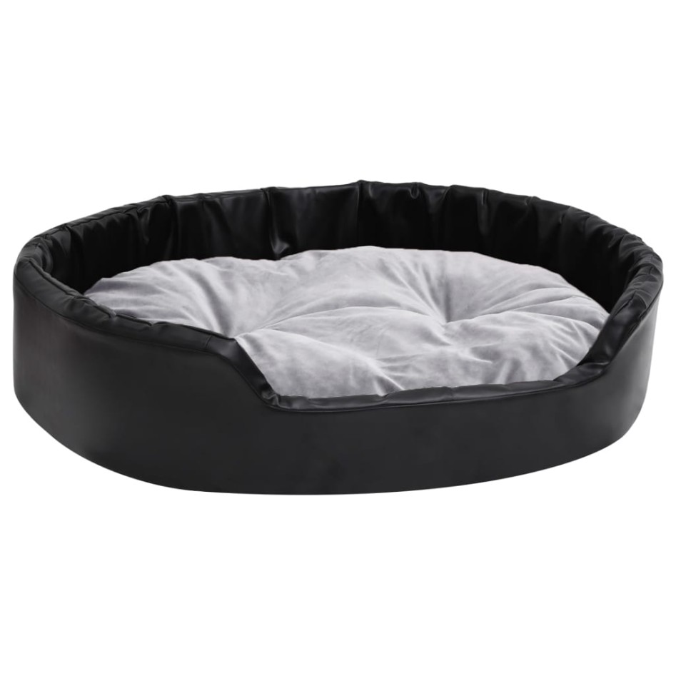 Cama para perros felpa y cuero sintético negro gris 90x79x20