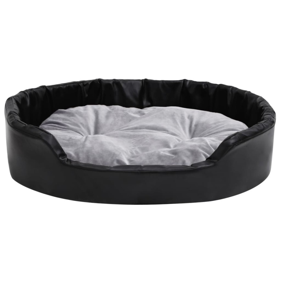 Cama para perros felpa y cuero sintético negro gris 90x79x20