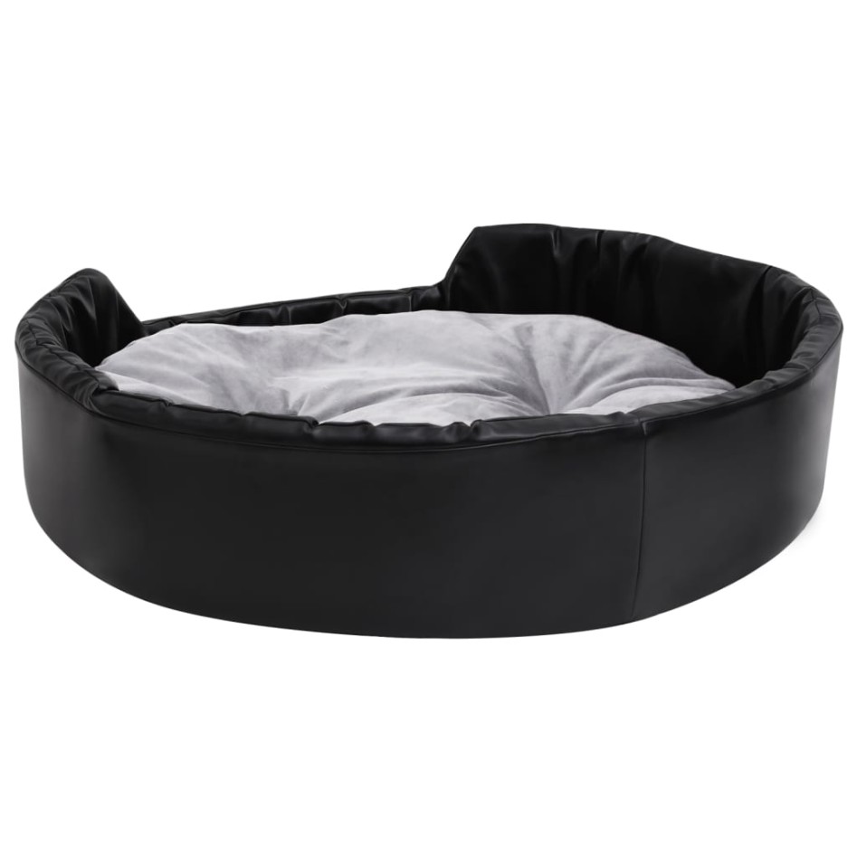 Cama para perros felpa y cuero sintético negro gris 90x79x20