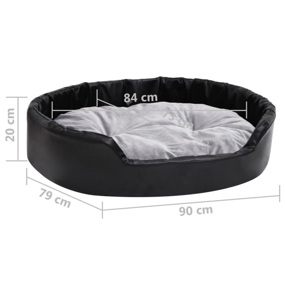 Cama para perros felpa y cuero sintético negro gris 90x79x20