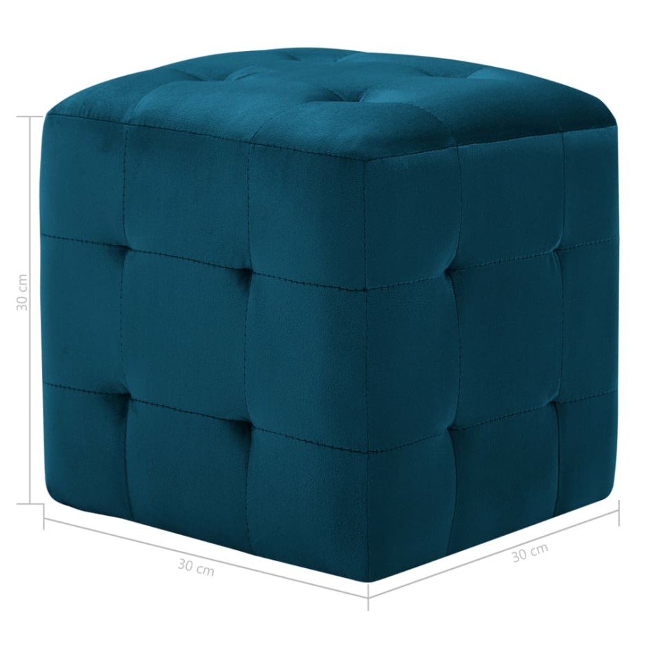 Puf 2 unidades terciopelo azul 30x30x30