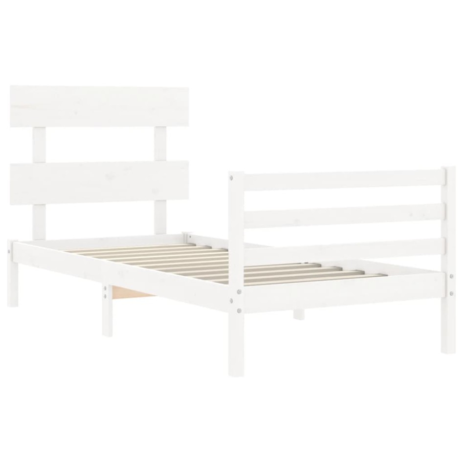 Estructura de cama con cabecero madera maciza blanco 90x200