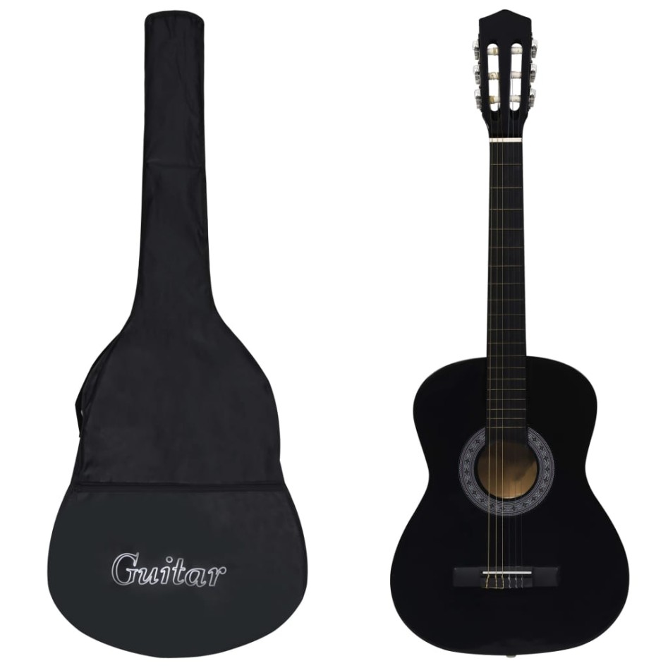 Guitarra clásica para principiantes con funda negro 3/4
