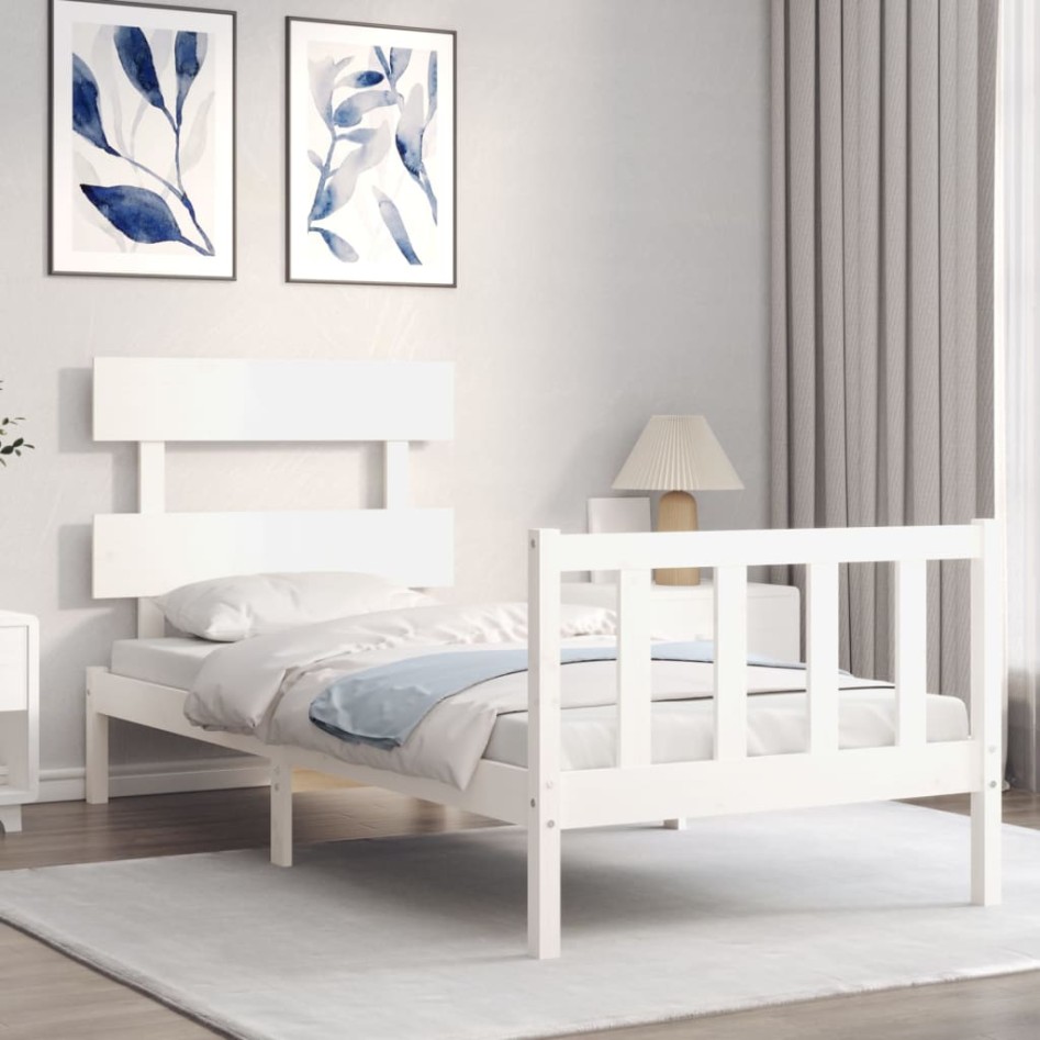 Estructura de cama sin colchón madera de pino blanca 90x200