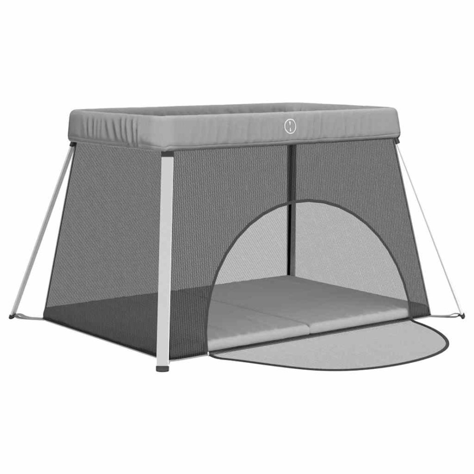 Parque infantil para bebés con colchón tela lino gris