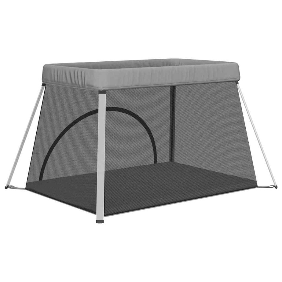 Parque infantil para bebés con colchón tela lino gris