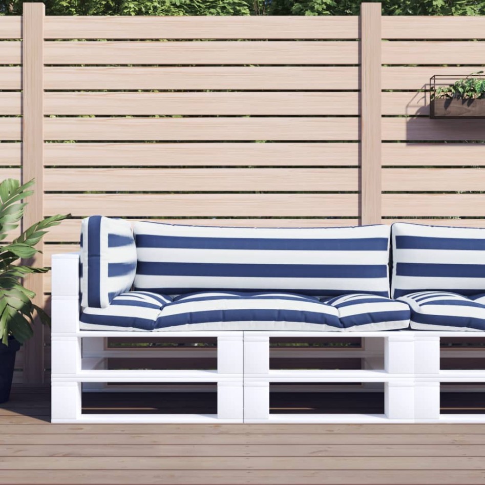 Cojines para palés 3 piezas tela Oxford azul y blanco a