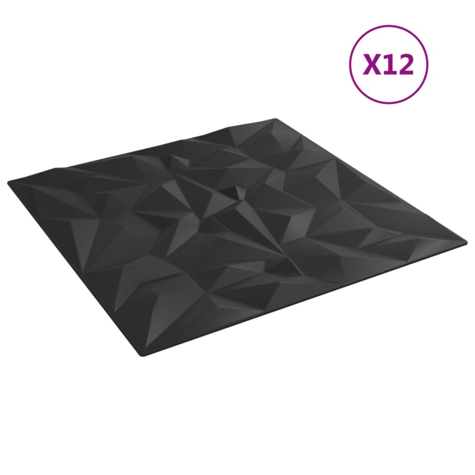 Paneles de pared 12 uds XPS amatista negro 50x50 cm 3