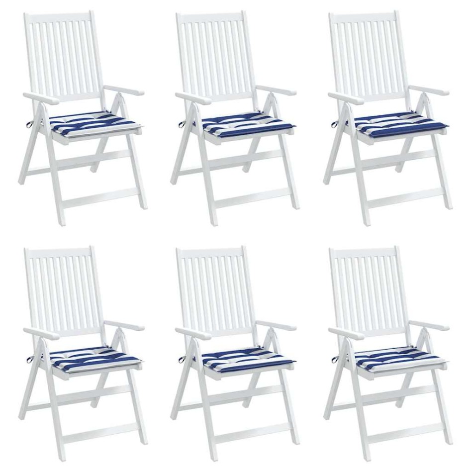 Cojines silla jardín 6 uds tela a rayas azul y blanco