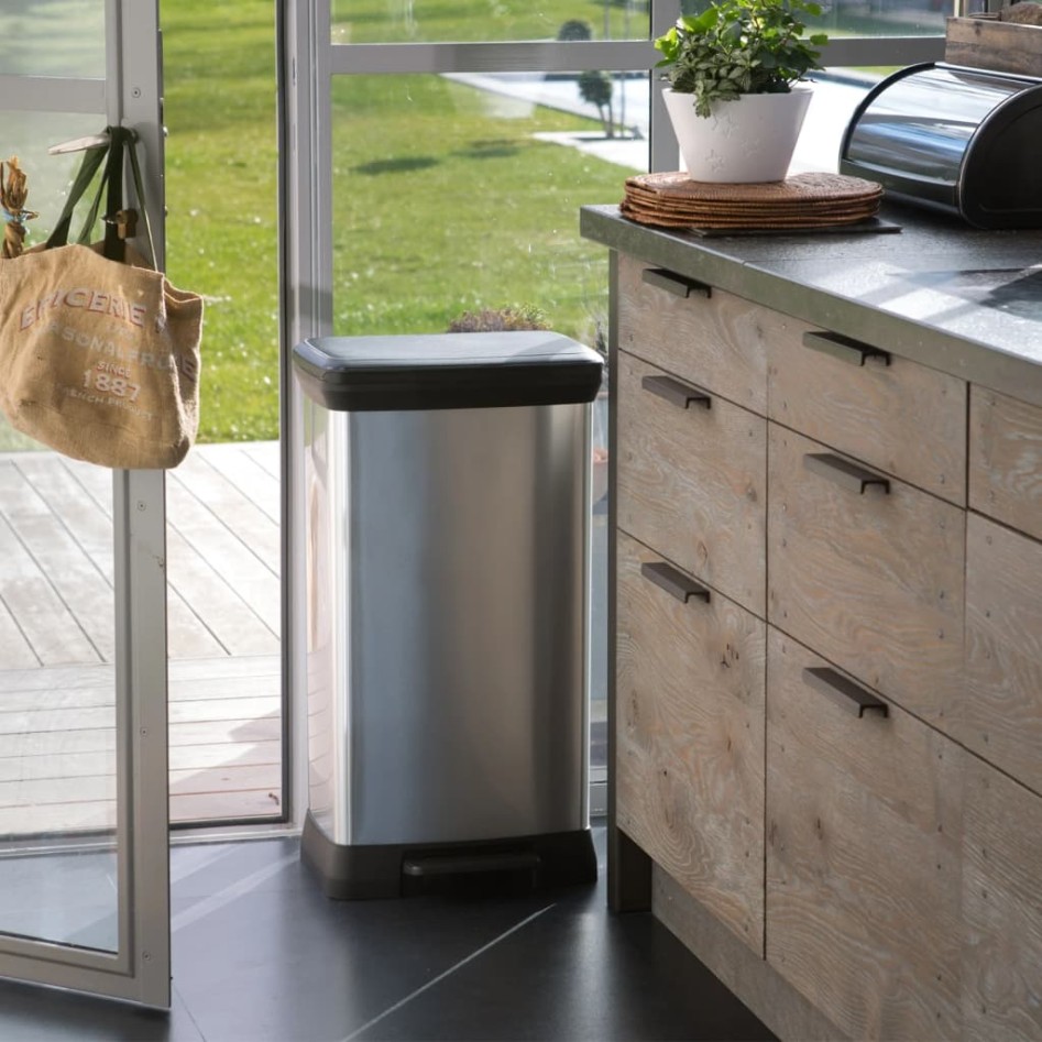 Curver Papelera de pedal doble Deco plateado 23L +