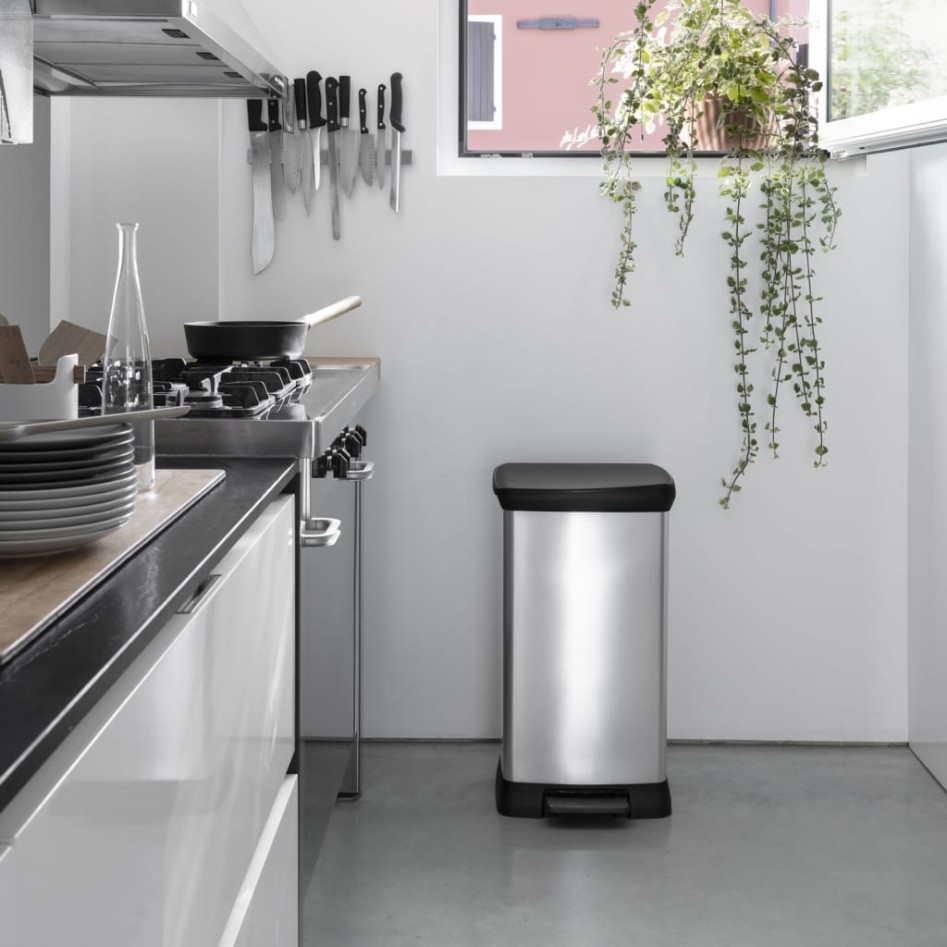 Curver Papelera de pedal doble Deco plateado 23L +