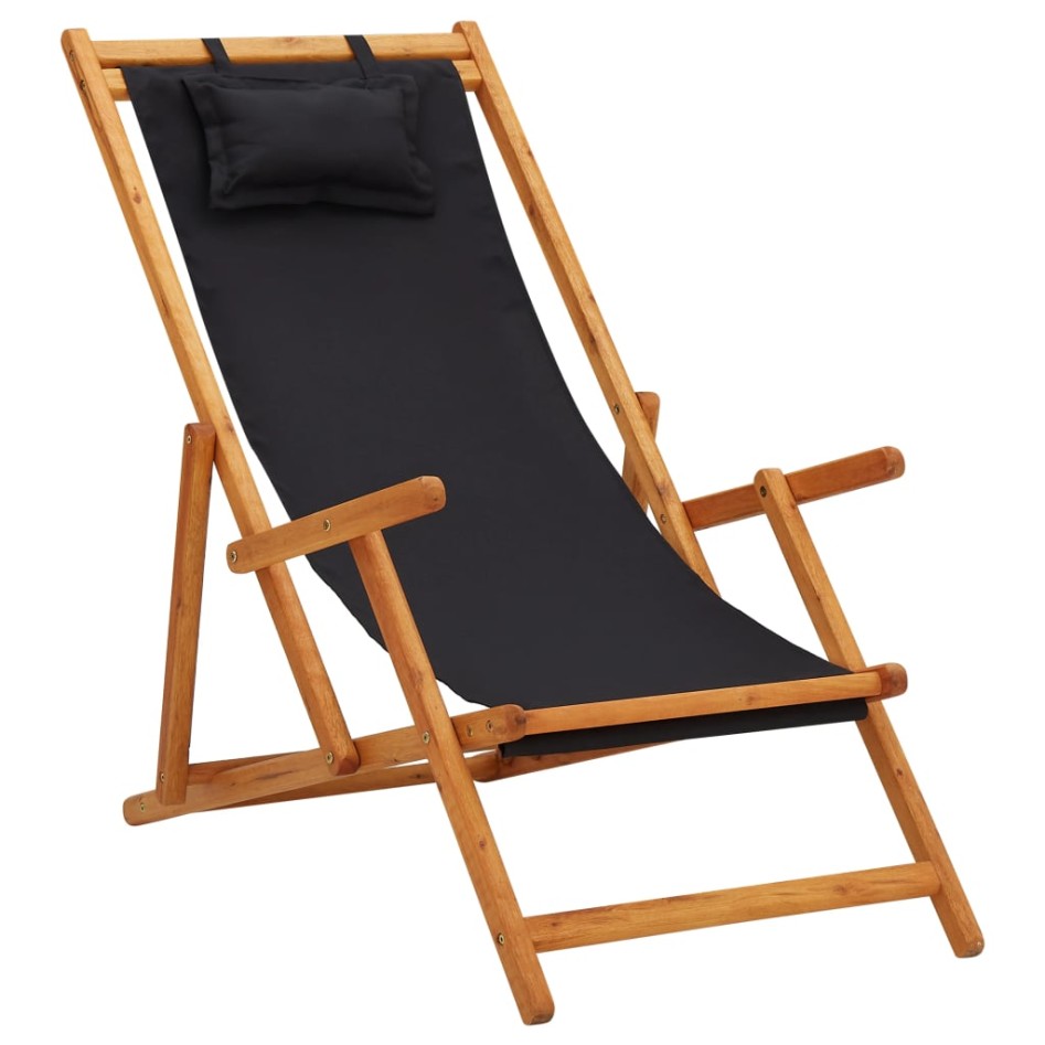 Silla de playa plegable madera maciza de eucalipto y tela