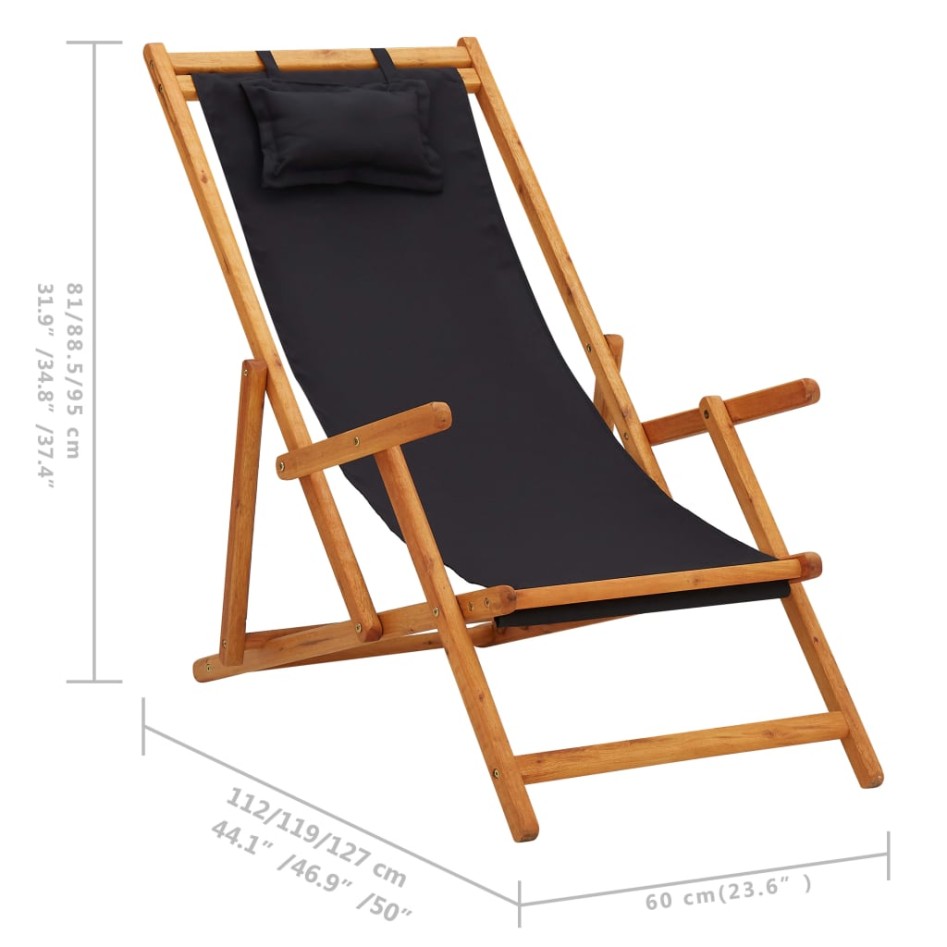 Silla de playa plegable madera maciza de eucalipto y tela