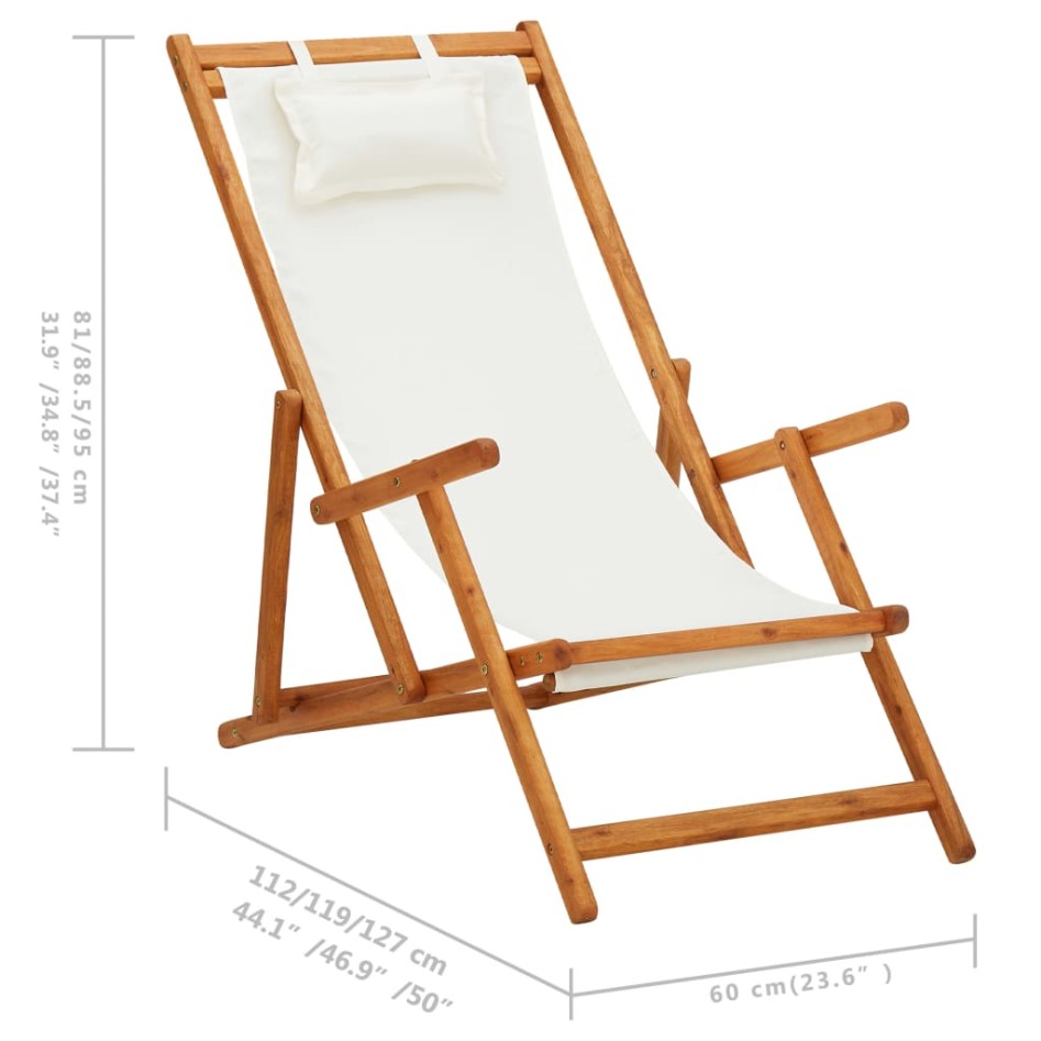 Silla de playa plegable madera maciza de eucalipto y tela