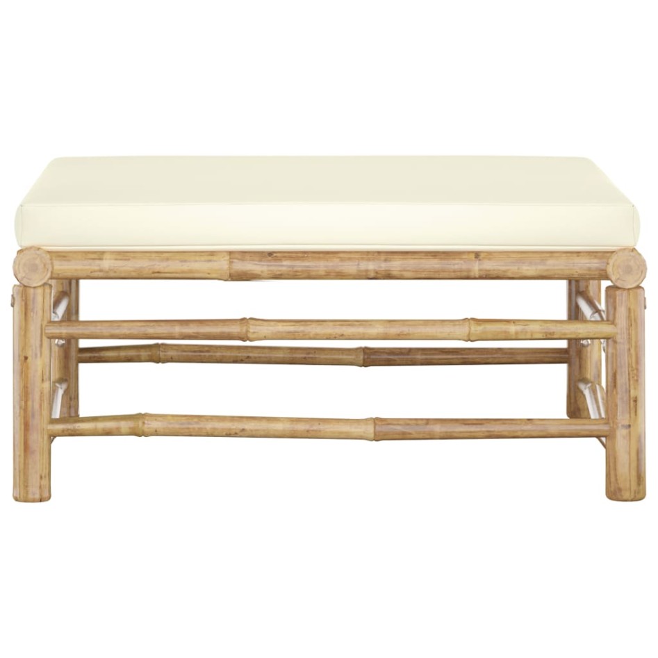 Reposapiés de jardín bambú con cojín blanco