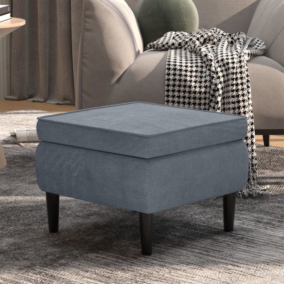 Taburete con patas de madera terciopelo gris