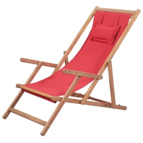Silla de playa plegable de tela y estructura de madera