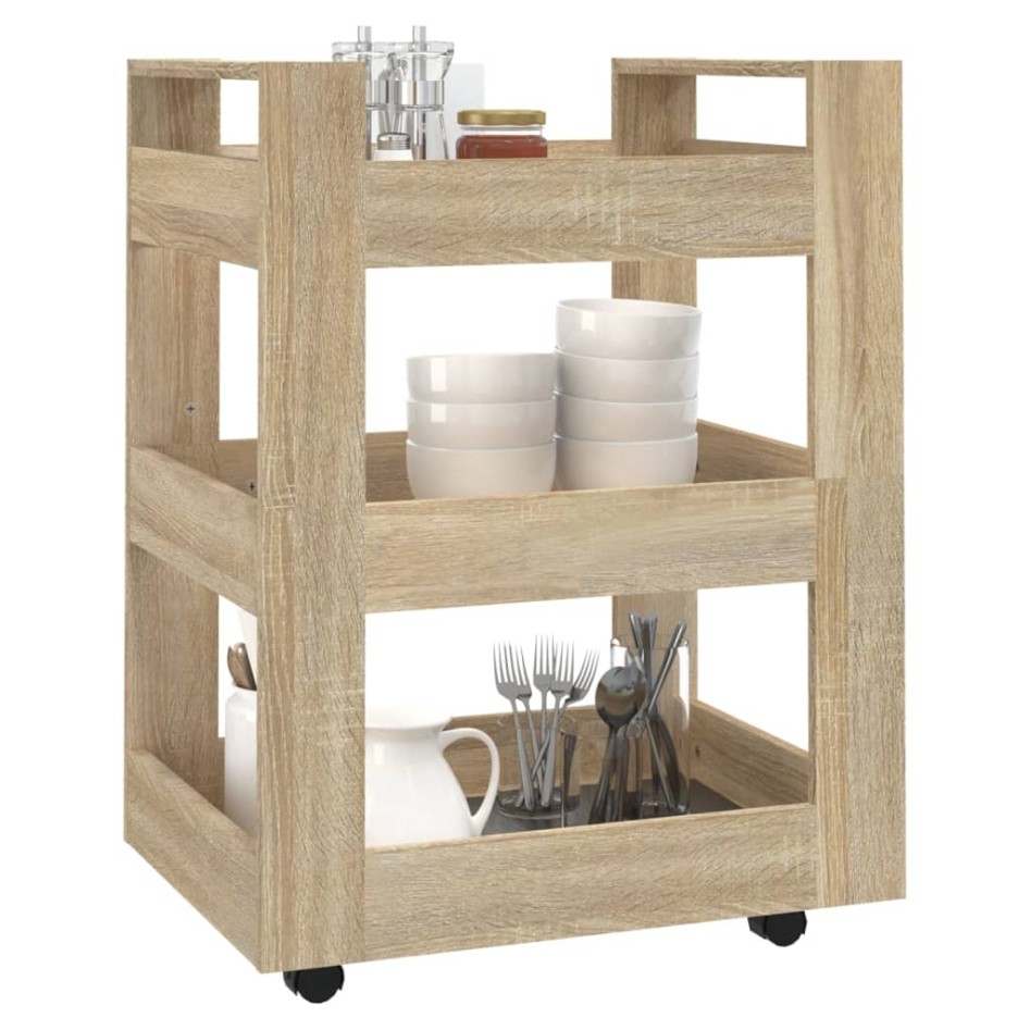 Carrito de cocina madera contrachapada color roble 60x45x80