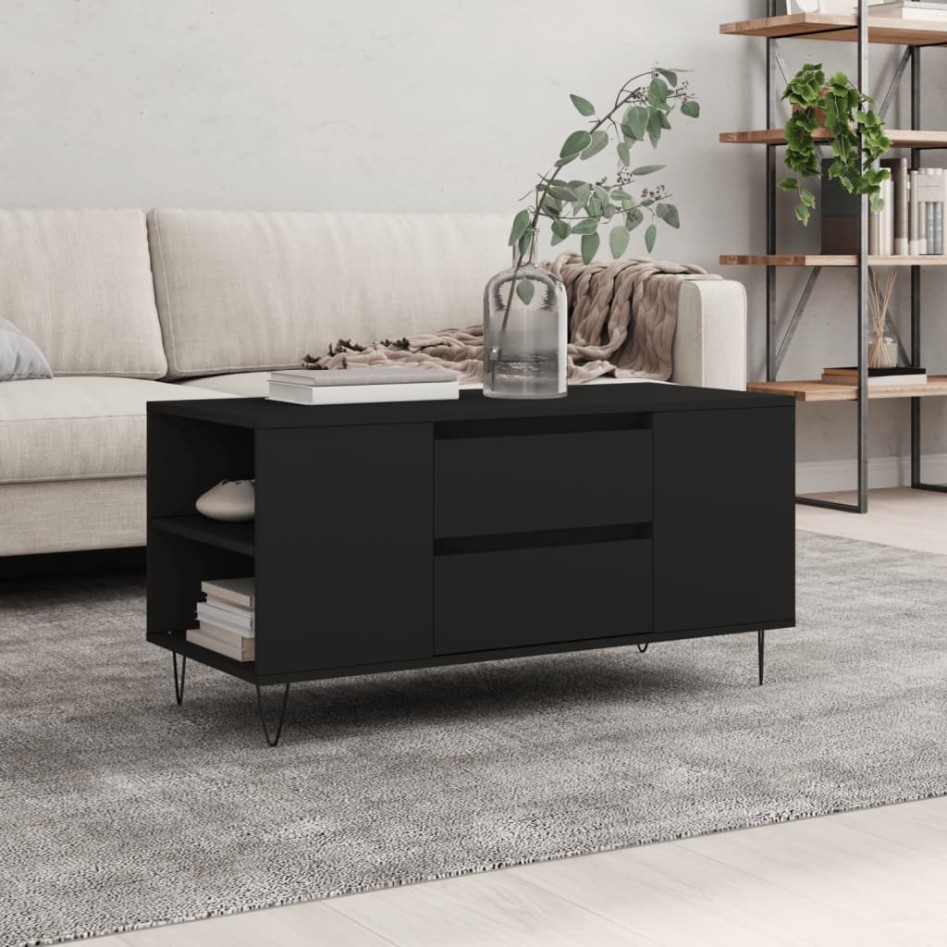 Mesa de centro madera de ingeniería negro 102x44,5x50