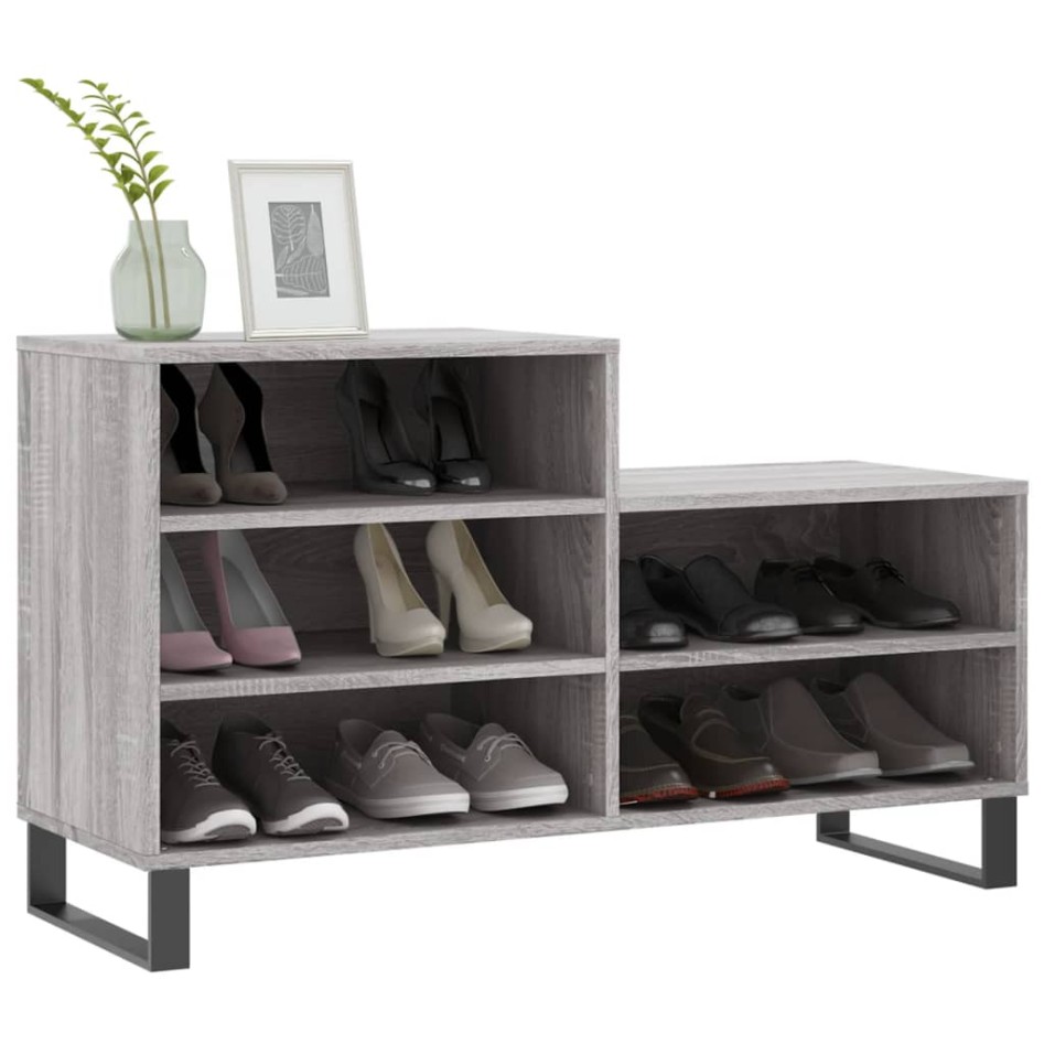 Mueble zapatero madera contrachapada gris Sonoma 102x36x60