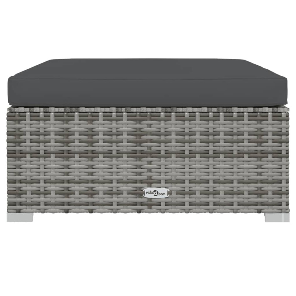 Reposapiés de jardín con cojín ratán sintético gris 70x70x30