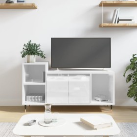 Mueble de TV madera contrachapada blanco brillo 100x35x55